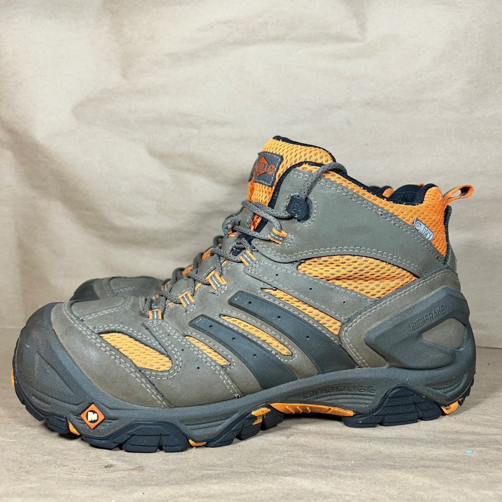 Merrell Moab 2 Mid Work Boots Mens 10.5 Grey Orange Solid Waterproof J35097
